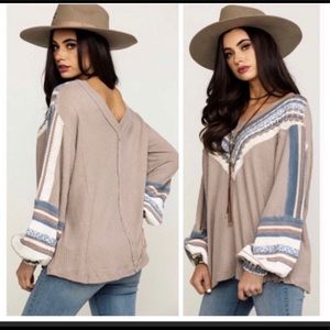 NWT Free People Copenhagen Thermal Top Medium M Double V- Neck OB995549